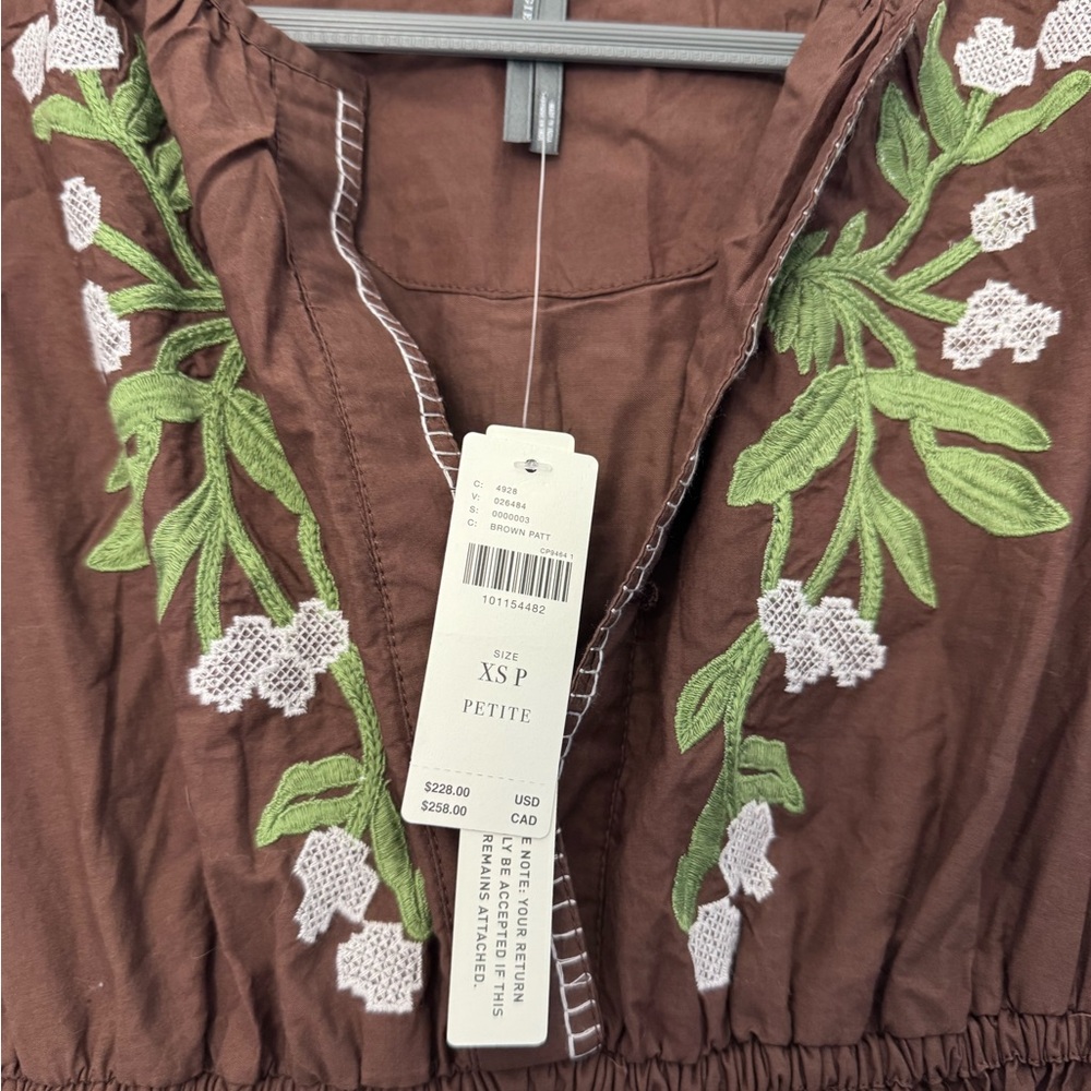 NWT Anthropologie Somerset Embroidered Maxi Dress - Brown XSP - Picture 5 of 5